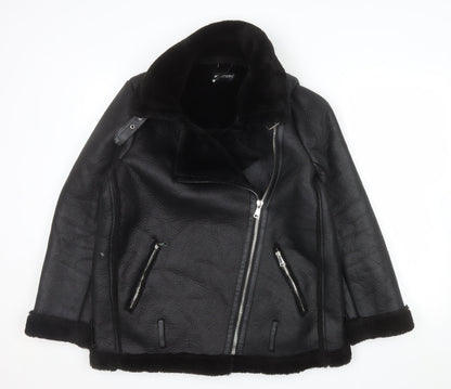 PrettyLittleThing Womens Black Faux Fur Lined Biker Jacket Size 8