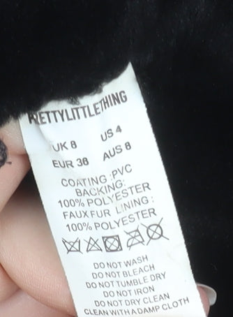 PrettyLittleThing Womens Black Faux Fur Lined Biker Jacket Size 8
