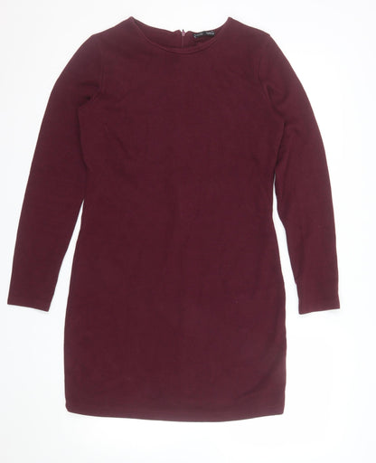 Zara Women Red Long Sleeve Bodycon Knit Dress L
