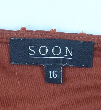 Soon Women's Orange Chiffon Tunic Blouse Size 16 3/4 Sleeve