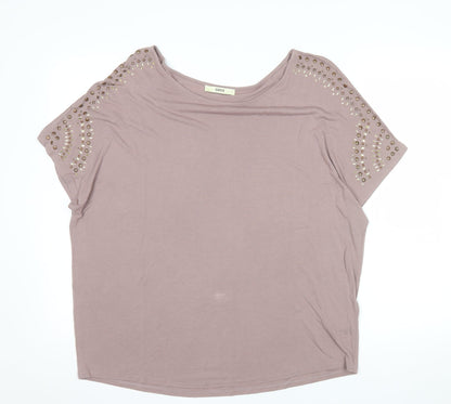 Oasis Women Brown Studded Short Sleeve Viscose T-Shirt L