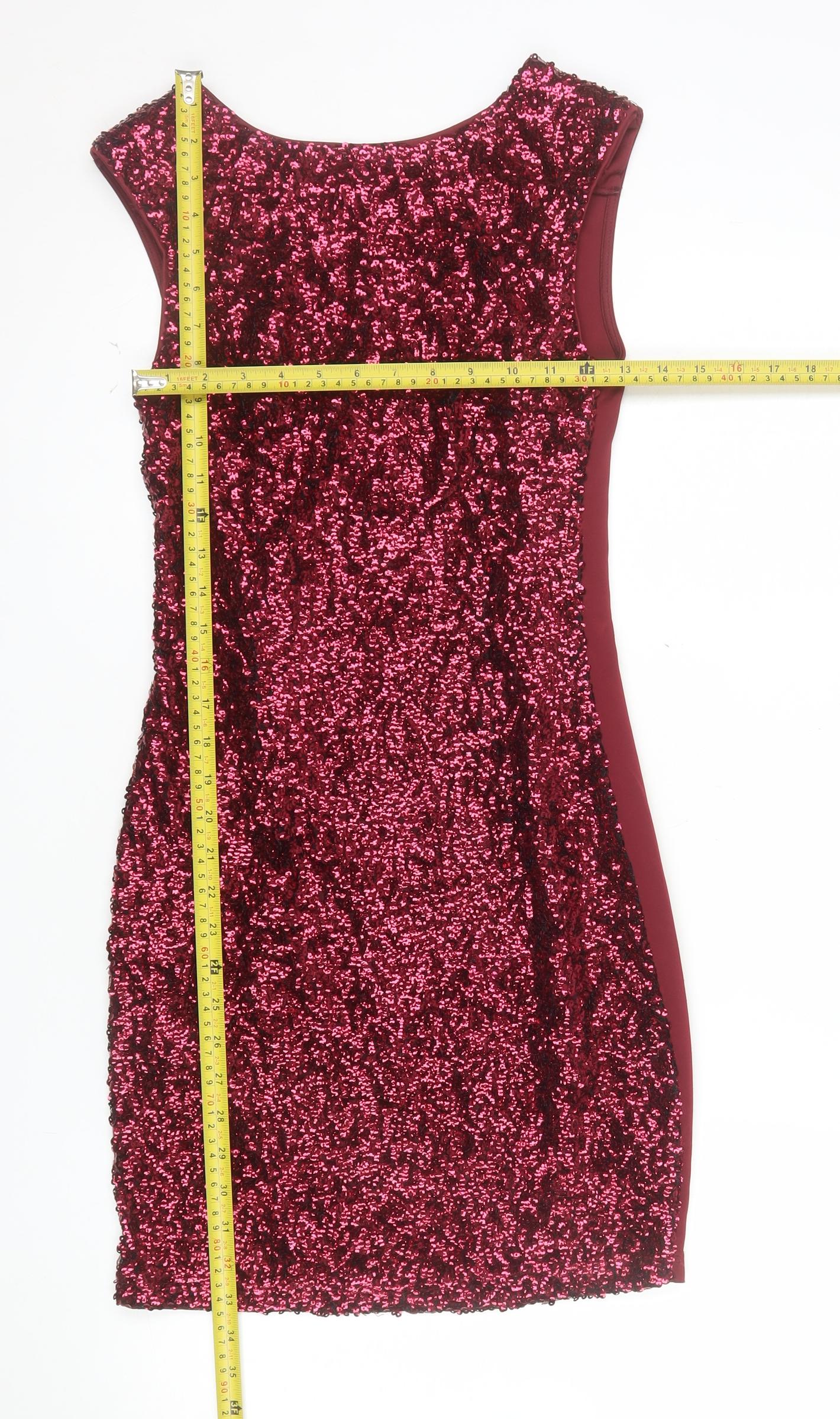 New Look Women Red Sequin Bodycon Sleeveless Dress Size 10