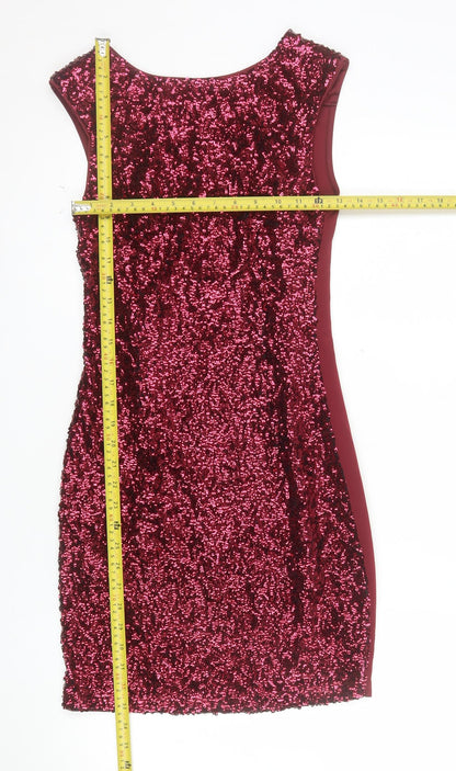 New Look Women Red Sequin Bodycon Sleeveless Dress Size 10