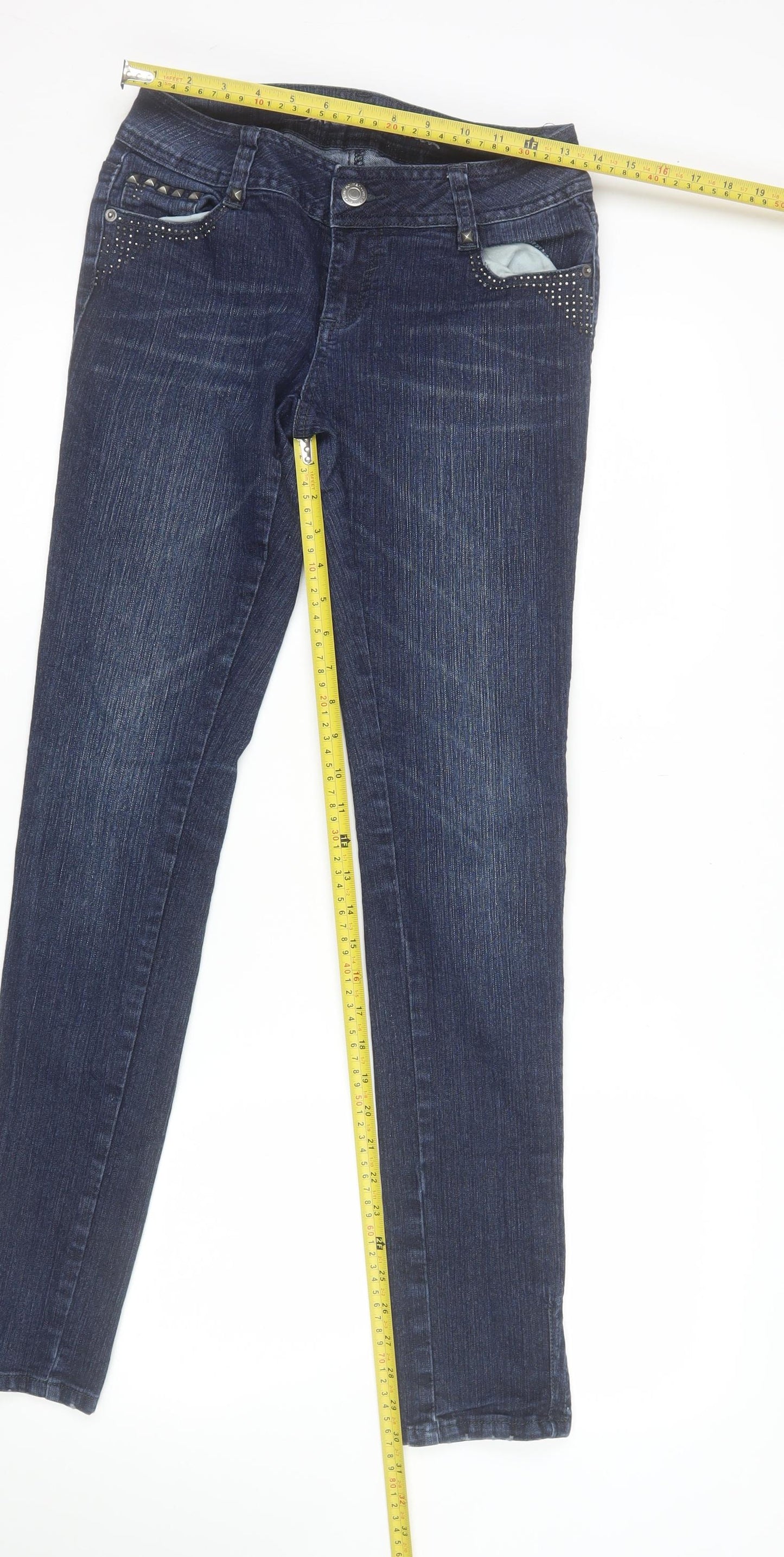 Jane Norman Womens Blue Skinny Stretch Studded Jeans Size 10