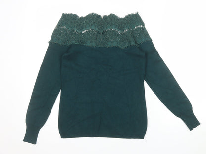 Apricot Women's Green Lace Off Shoulder Long Sleeve Tunic Blouse UK 10