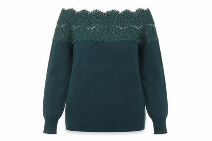 Apricot Women's Green Lace Off Shoulder Long Sleeve Tunic Blouse UK 10