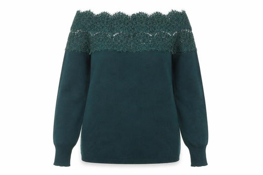 Apricot Women's Green Lace Off Shoulder Long Sleeve Tunic Blouse UK 10