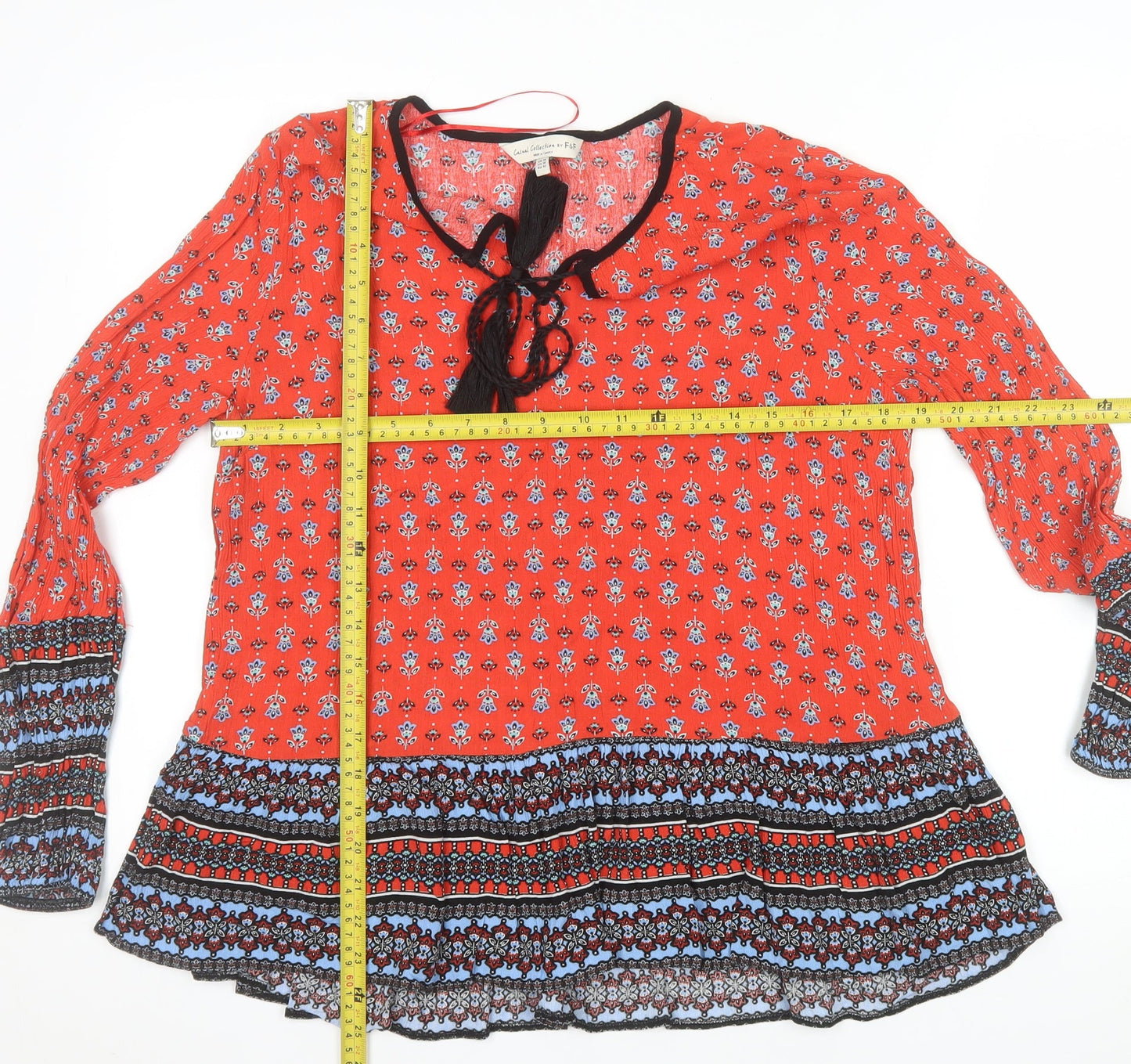 F&F Women’s Red Floral Bohemian Long Sleeve Blouse Size 14