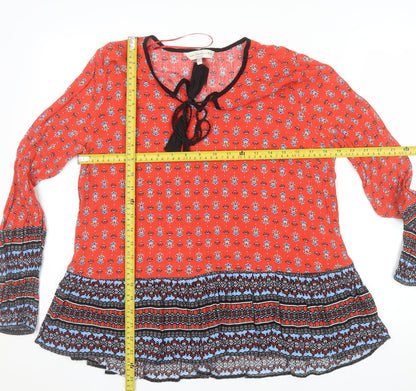 F&F Women’s Red Floral Bohemian Long Sleeve Blouse Size 14
