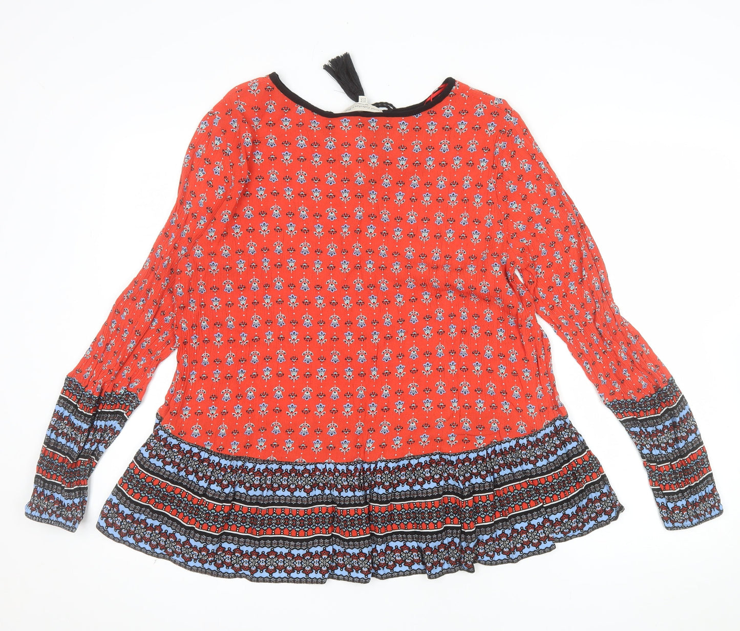 F&F Women’s Red Floral Bohemian Long Sleeve Blouse Size 14