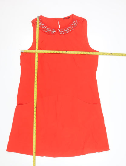 F&F Women Red Beaded Collar Sleeveless Shift Dress Size 18