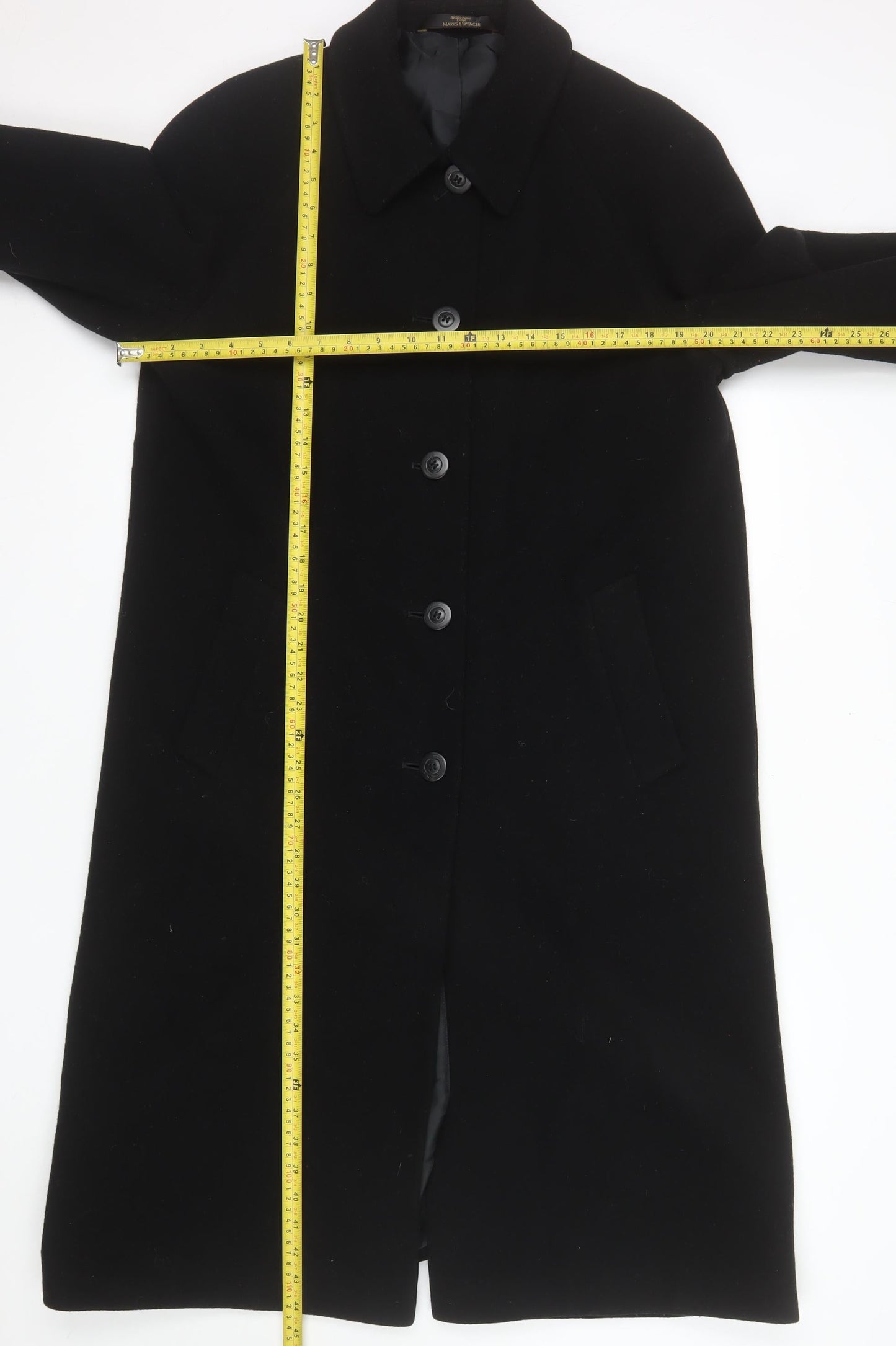 Marks and Spencer Women's Black Wool Overcoat Size 12 Long