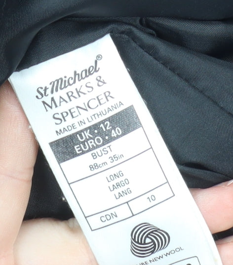 Marks and Spencer Women's Black Wool Overcoat Size 12 Long