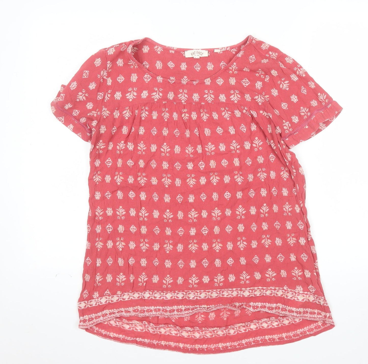 Fat Face Womens Pink Floral Viscose Short Sleeve Tunic Blouse UK 12