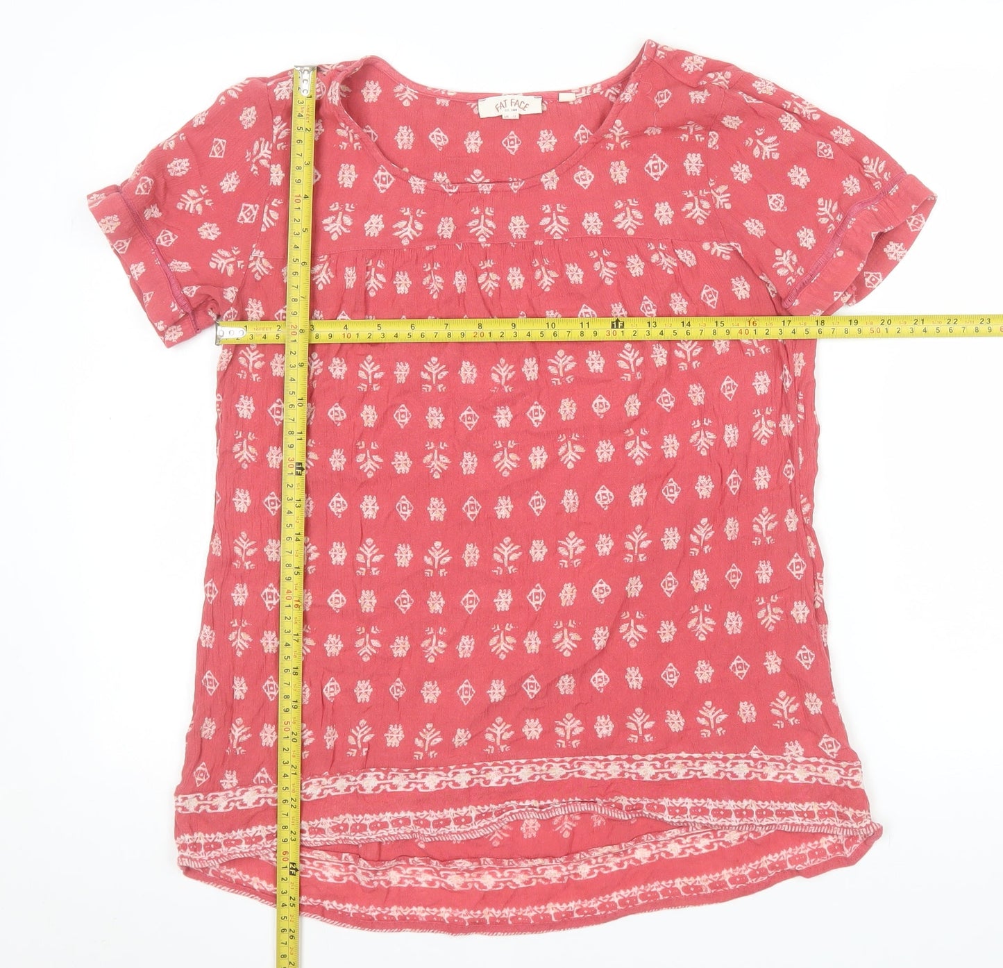 Fat Face Womens Pink Floral Viscose Short Sleeve Tunic Blouse UK 12