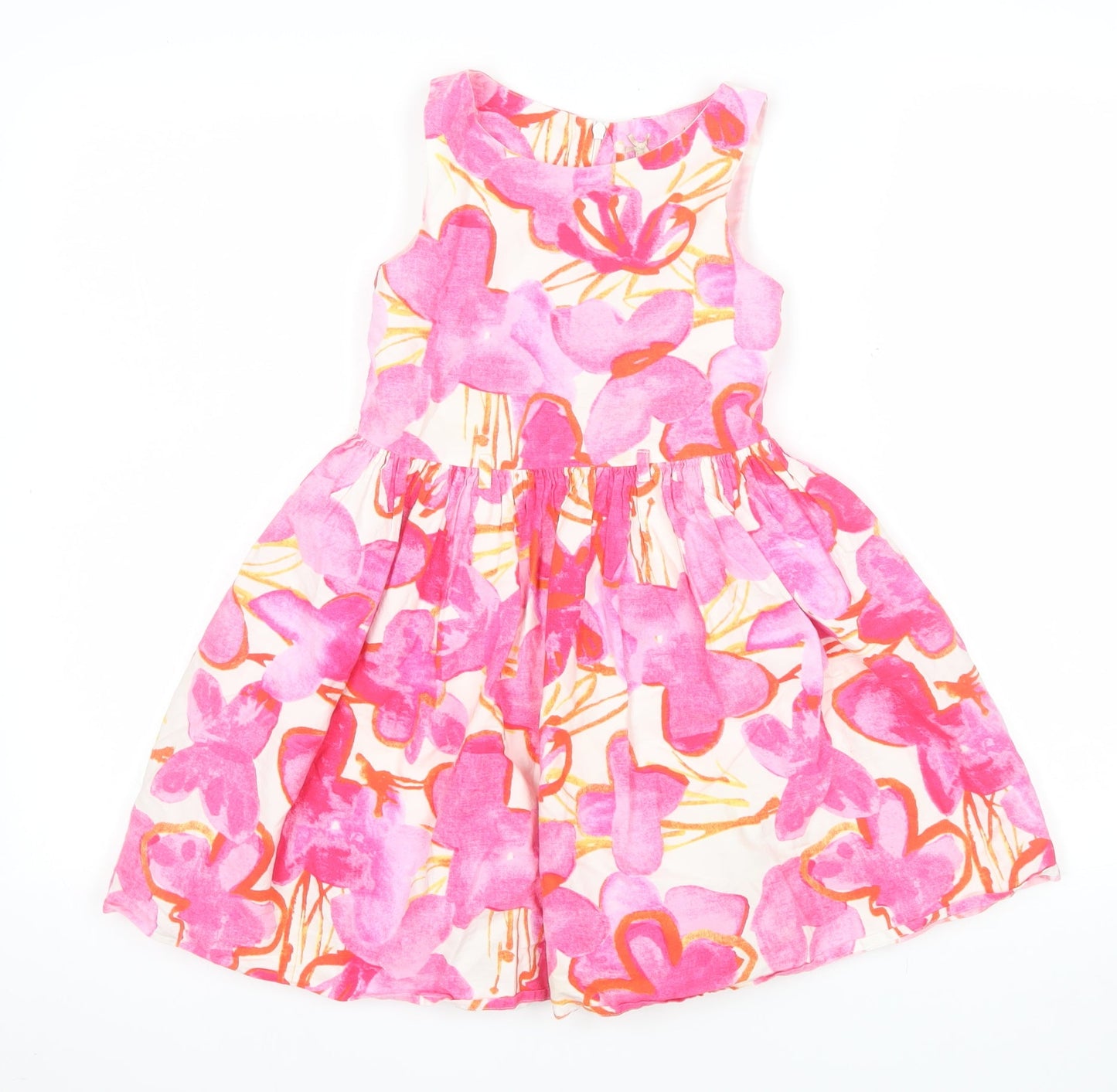 Next Girls Pink Floral Cotton Fit & Flare Sleeveless Party Dress 6 Years