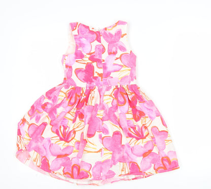 Next Girls Pink Floral Cotton Fit & Flare Sleeveless Party Dress 6 Years