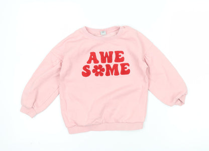 Tu Kids Girls Pink Awesome Fleece Sweatshirt 6 Years Long Sleeve Pullover