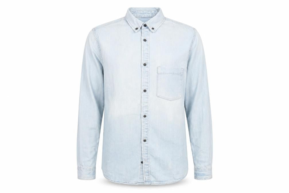H&M Divided Mens Light Blue Denim Button-Up Shirt Size S Regular Fit