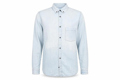 H&M Divided Mens Light Blue Denim Button-Up Shirt Size S Regular Fit