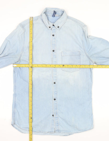 H&M Divided Mens Light Blue Denim Button-Up Shirt Size S Regular Fit
