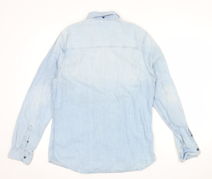 H&M Divided Mens Light Blue Denim Button-Up Shirt Size S Regular Fit