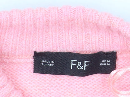F&F Women's Pink Mock Neck Long Sleeve Pullover Jumper Size M