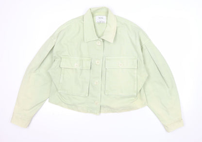 Bershka Womens Green Cropped Cotton Jacket Size 14 Casual