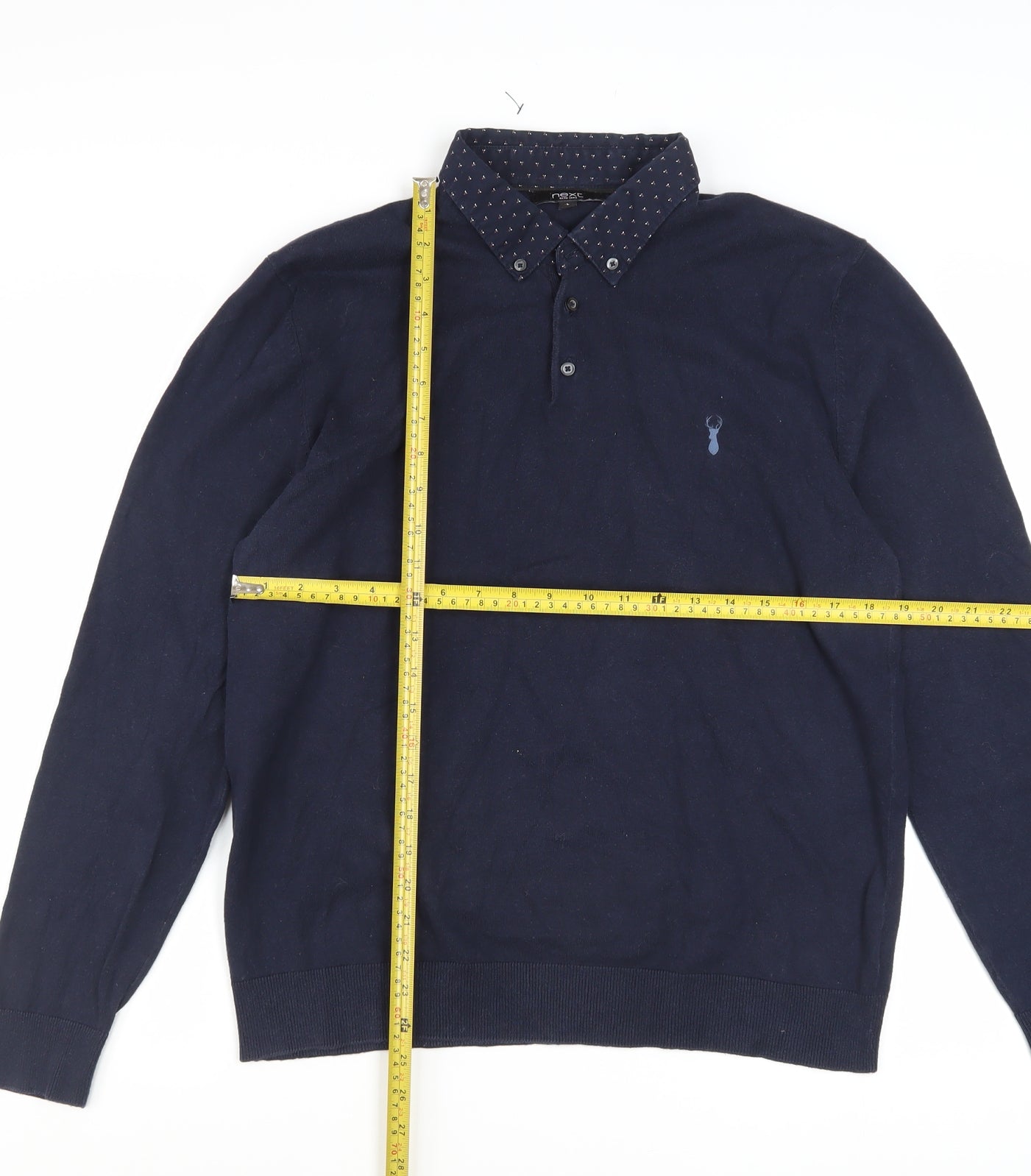 Next Men's Blue Collared Cotton Blend Pullover Jumper Size L