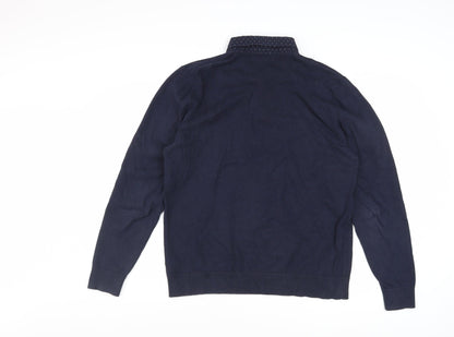 Next Men's Blue Collared Cotton Blend Pullover Jumper Size L