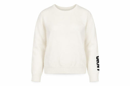 DKNY Women's Ivory Pullover Knit Jumper M Crew Neck Logo Sleeve