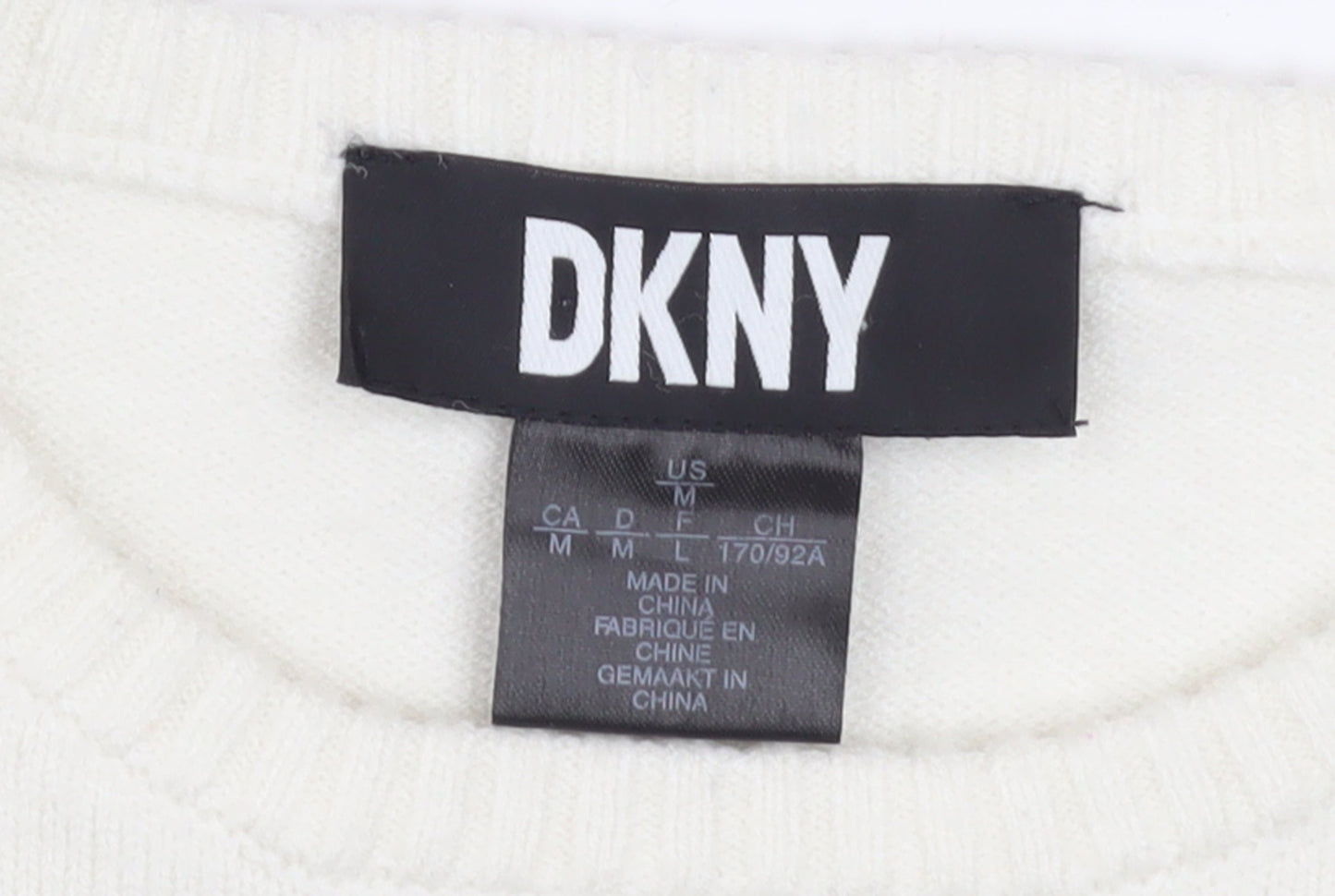 DKNY Women's Ivory Pullover Knit Jumper M Crew Neck Logo Sleeve
