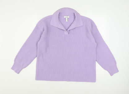 Denim & Co Women Lilac Collared Rib Knit Pullover Jumper Size M