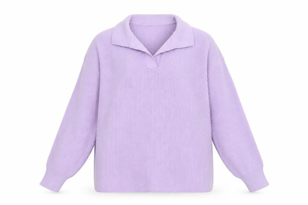 Denim & Co. Women Lilac Collared Rib Knit Pullover Jumper Size M