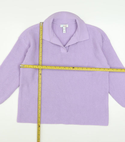 Denim & Co Women Lilac Collared Rib Knit Pullover Jumper Size M
