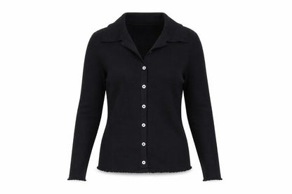 Boden Women's Black Button-Up Knit Top Size S Long Sleeve