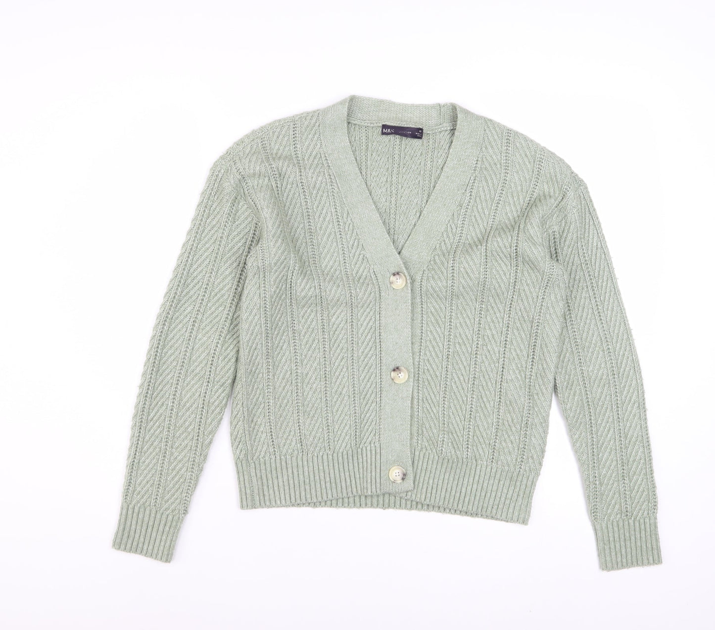 Marks and Spencer Women's Green Cable Knit Cardigan XS