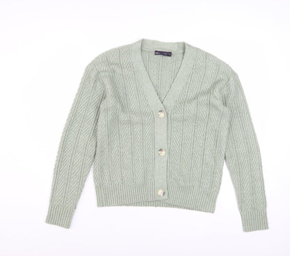 Marks and Spencer Women's Green Cable Knit Cardigan XS