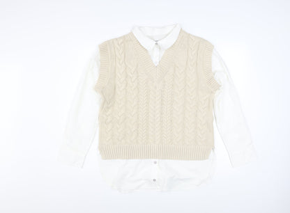 Nutmeg Women Beige Cable-Knit V-Neck Sleeveless Jumper Vest Size 10