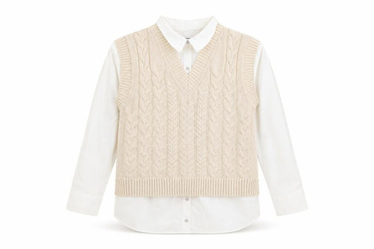 Nutmeg Women Beige Cable-Knit V-Neck Sleeveless Jumper Vest Size 10