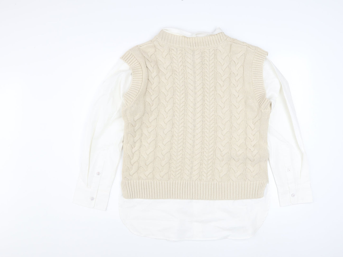 Nutmeg Women Beige Cable-Knit V-Neck Sleeveless Jumper Vest Size 10