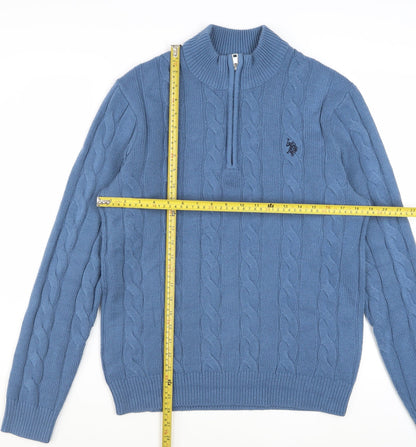U.S. Polo Assn. Men's Blue Cable-Knit 1/4 Zip Jumper M