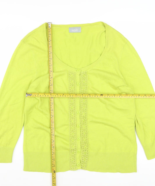 Wallis Women’s Green Cotton Blend 3/4 Sleeve Cardigan Size 14