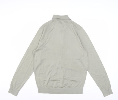 Marks and Spencer Men Light Olive Merino Wool Collared Pullover S