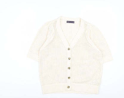 Marks and Spencer Women's Ivory Short Sleeve Open-Knit Cardigan M