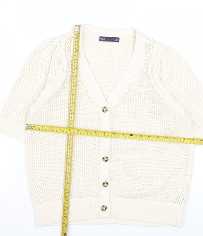 Marks and Spencer Women's Ivory Short Sleeve Open-Knit Cardigan M