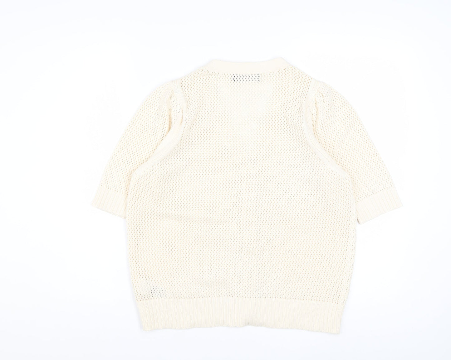 Marks and Spencer Women's Ivory Short Sleeve Open-Knit Cardigan M