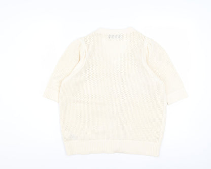 Marks and Spencer Women's Ivory Short Sleeve Open-Knit Cardigan M