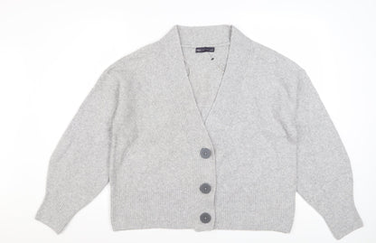 Marks and Spencer Women Grey L V-Neck Button Knit Cardigan