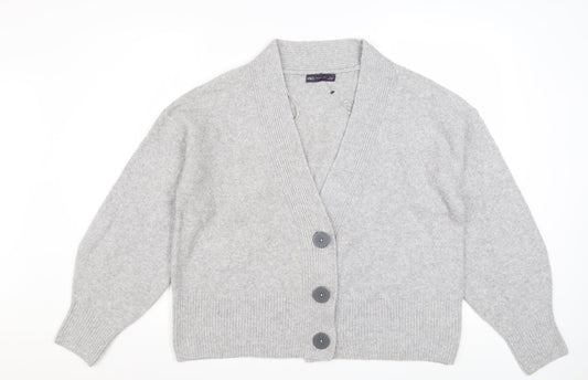 Marks and Spencer Women Grey L V-Neck Button Knit Cardigan